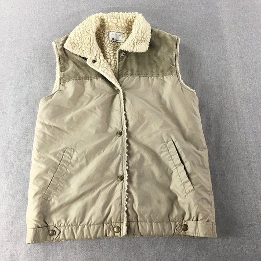 Vintage Tokyo Takashimaya Womens Sherpa Vest Size M Brown Snap Button Japan