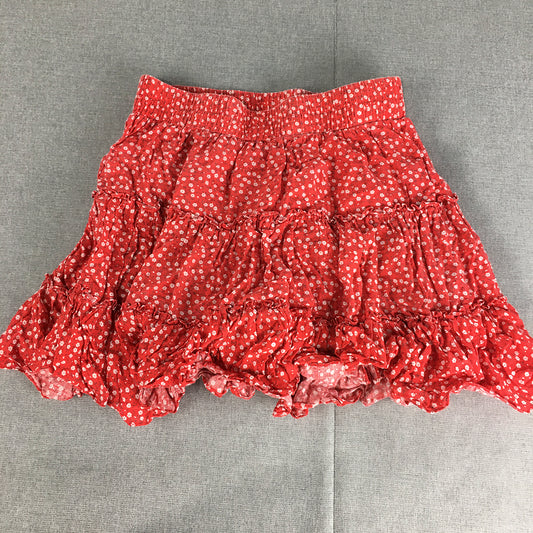 Mooloola Womens Mini Skirt Size 12 Red Tiered Elastic Waist Floral