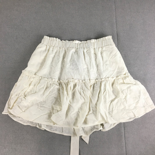 NEW Dotti Womens Linen Mini Skirt Size 14 Ivory White Elastic Waist