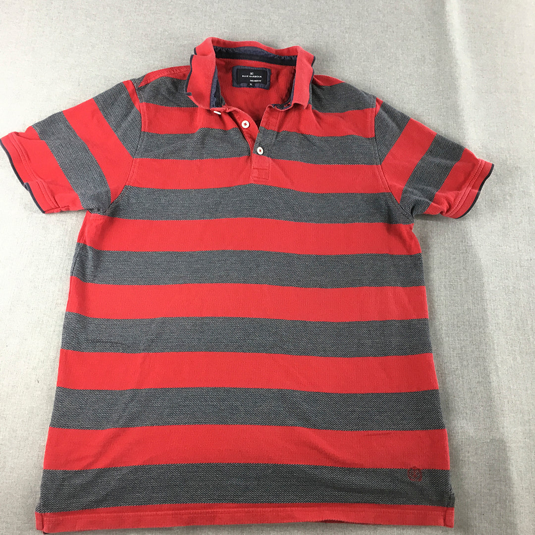 Blue Harbour Mens Polo Shirt Size XL Slim Fit Red Grey Striped Collared Rugby