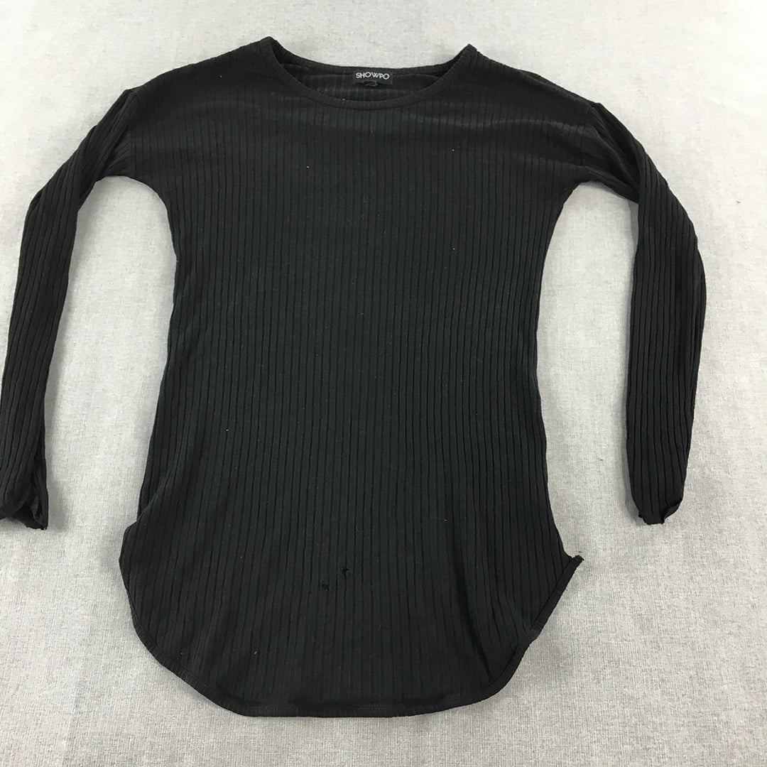 Showpo Womens Knit Top Size 8 Black Long Sleeve Shirt Blouse