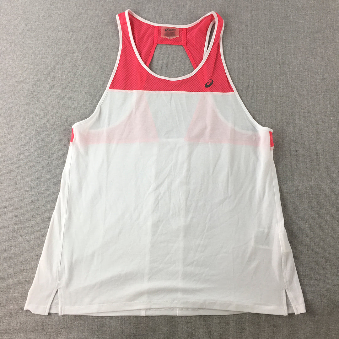 Asics Womens Tank Top Size L Pink White Sleeveless Singlet Shirt