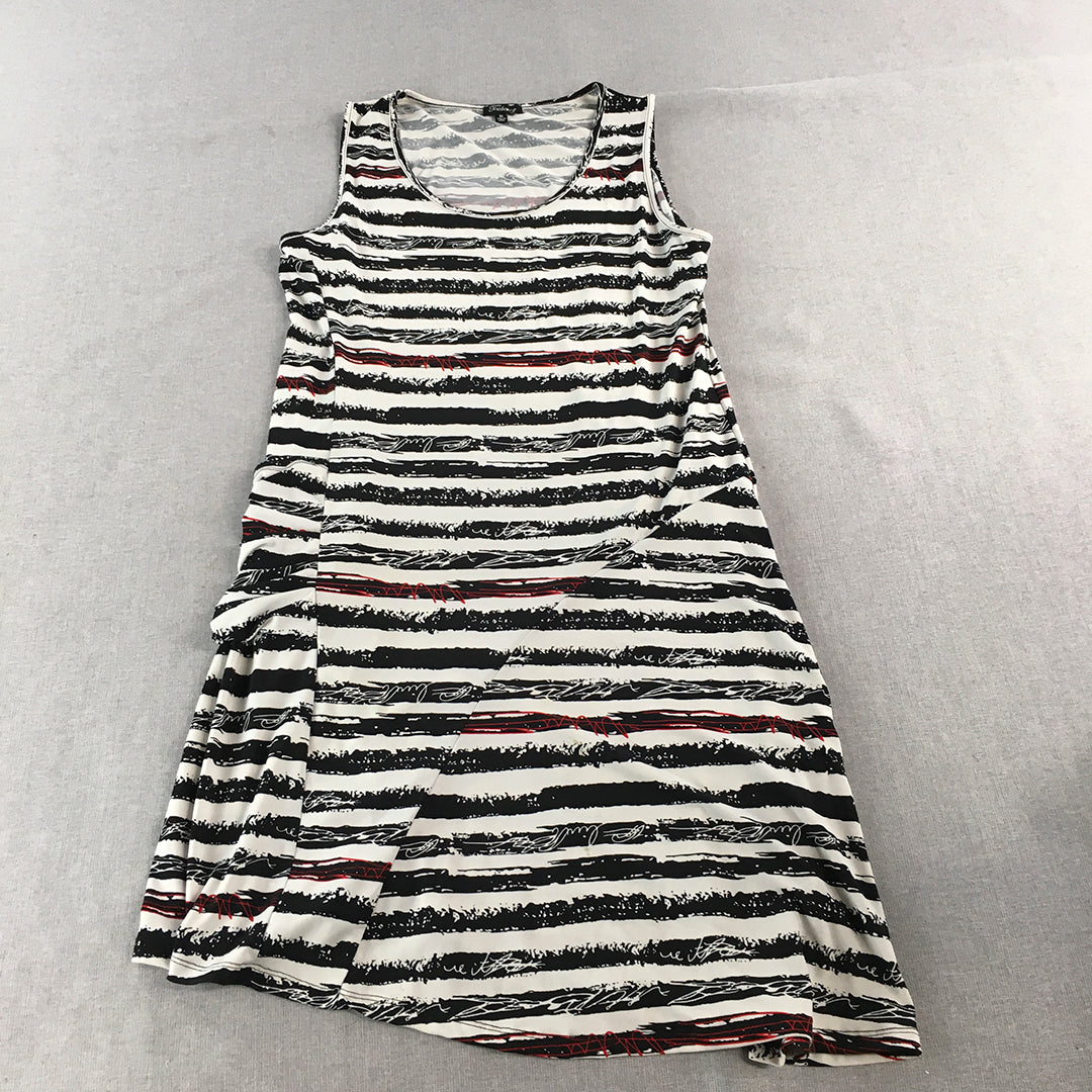 Teaberry Womens A-Line Dress Size 16 Black White Striped Midi Sleeveless