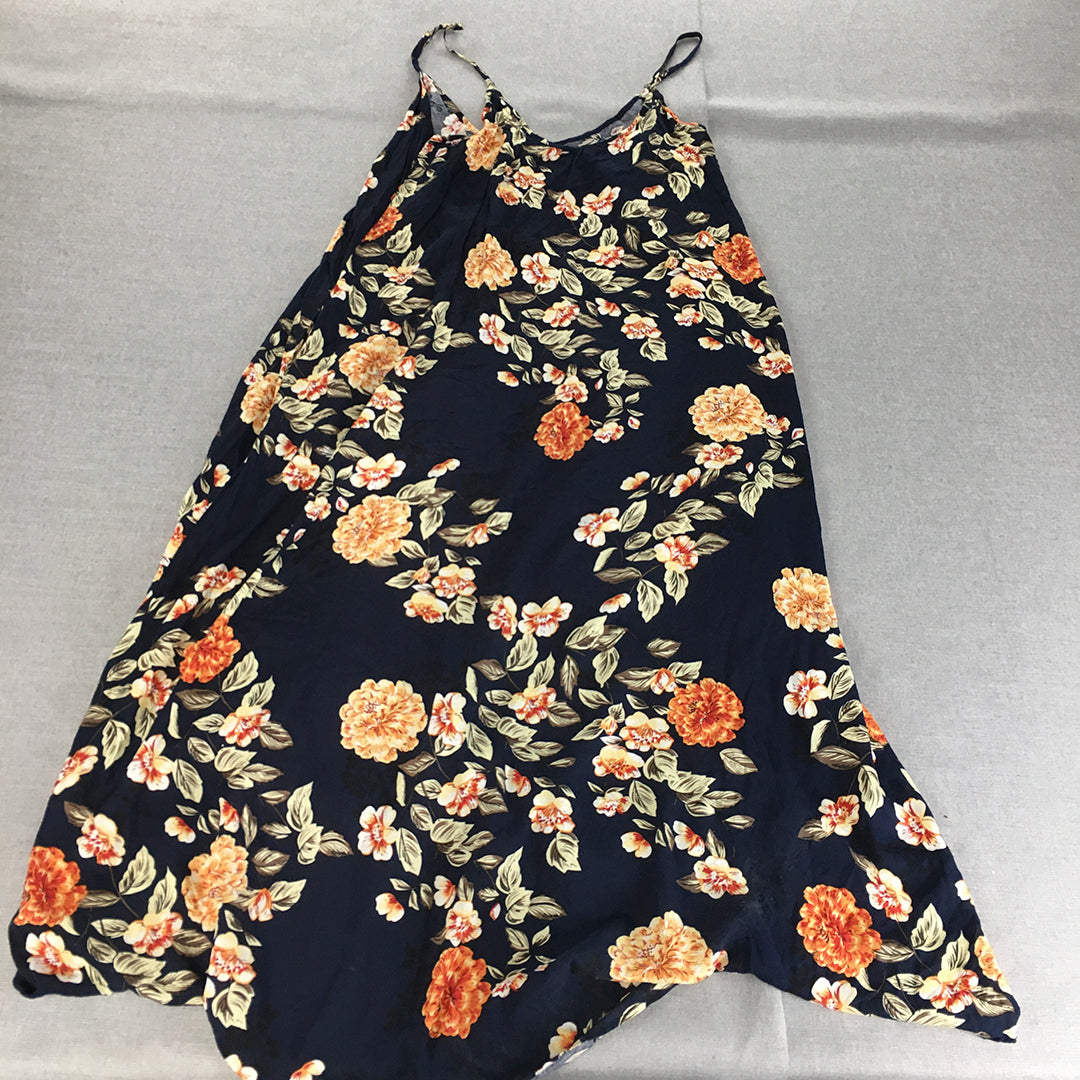 NEW St Frock Womens Sundress Size 12 Blue Floral Spaghetti Strap Knee Length