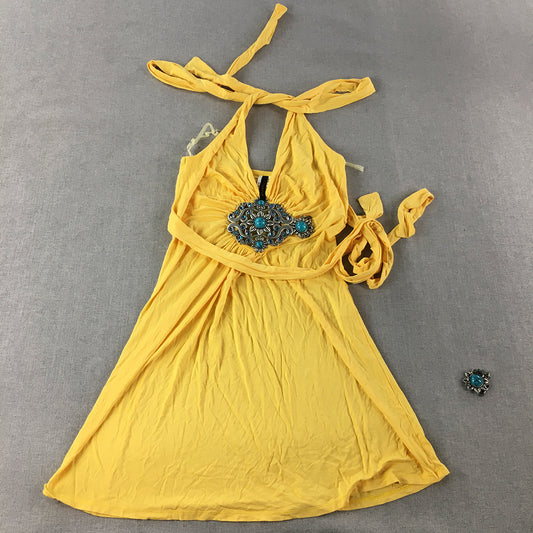 Love & Love Womens Mini Dress Size S Yellow Embellished Stretch Halter Neck