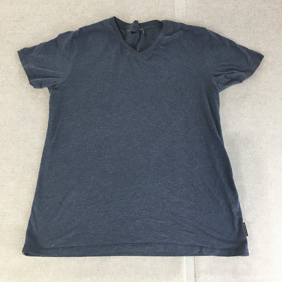 French Connection Mens T-Shirt Size L Blue V-Neck Short Sleeve Tee