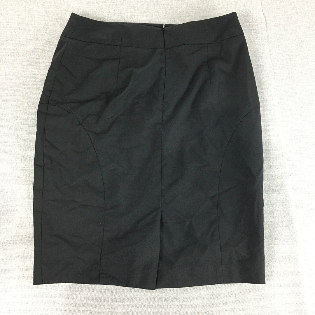 Oxford Womens Wool Pencil Skirt Size 12 Black Straight Midi