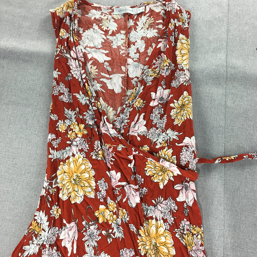 White Closet Womens Sundress Size 8 Red Floral A-Line Sleeveless Knee Length