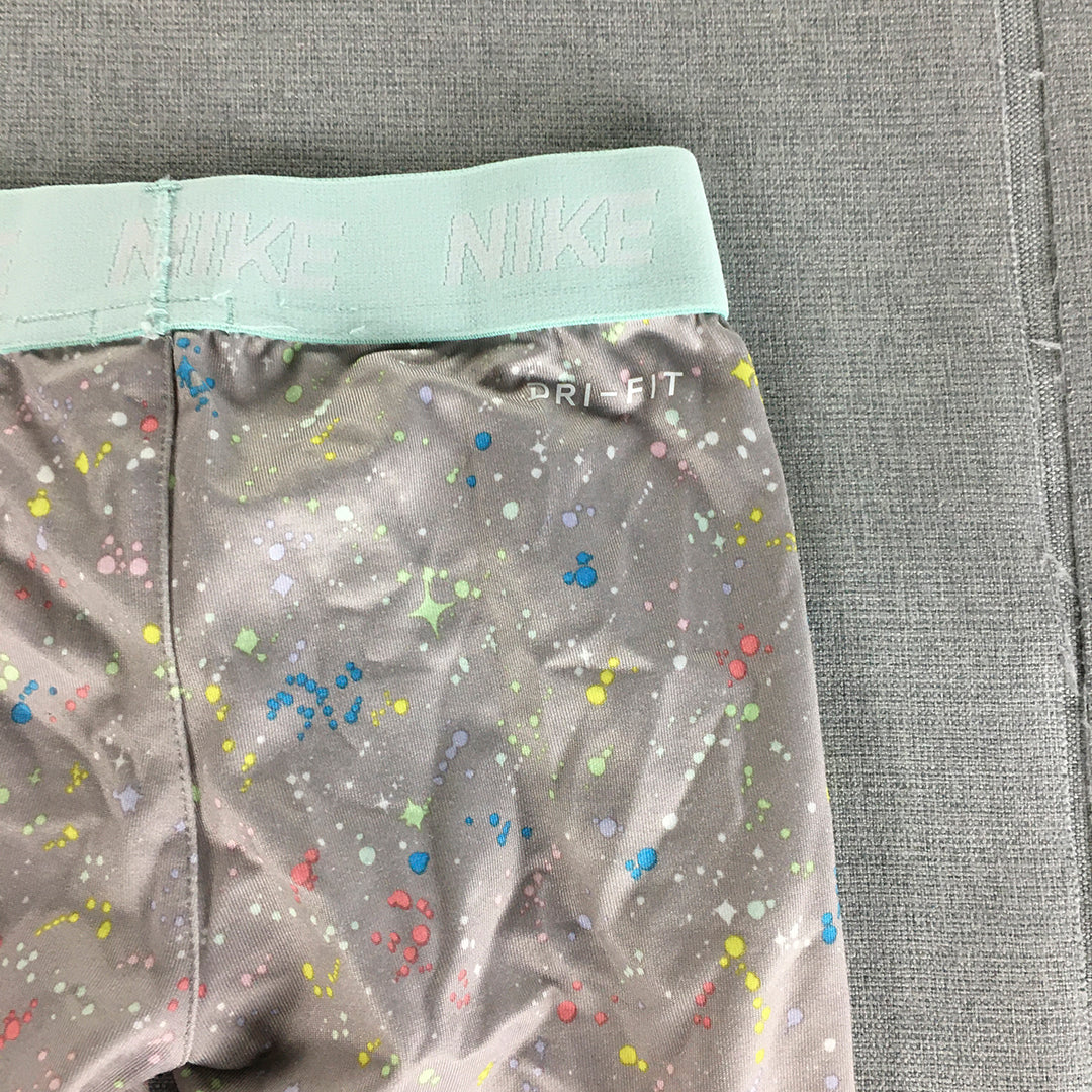 Nike Kids Girls Leggings Size 5 - 6 Years Pink Dot Logo Stretch Fabric Pants