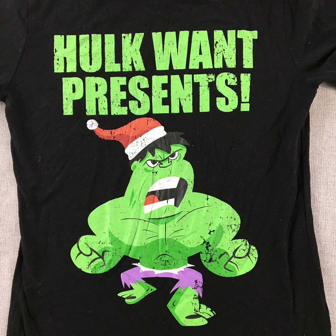 The Hulk Kids Boys T-Shirt Size 10 Black Christmas Short Sleeve Marvel Top