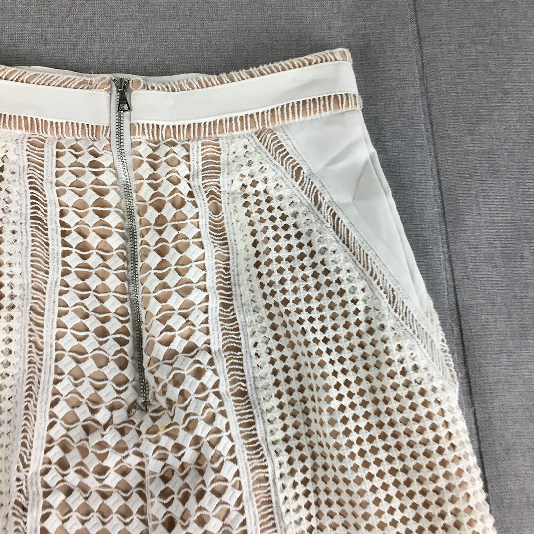 Bardot Womens Mini Skirt Size 6 AUS White Brown Straight Lace