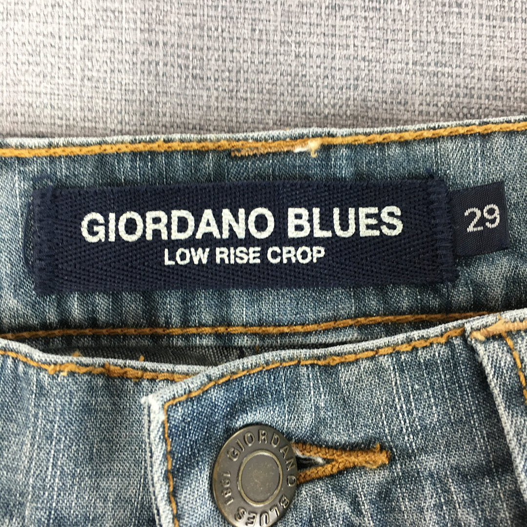 Giordano Womens Low Rise Crop Jeans Size 29 Blue 3/4 Length Light Wash Capri