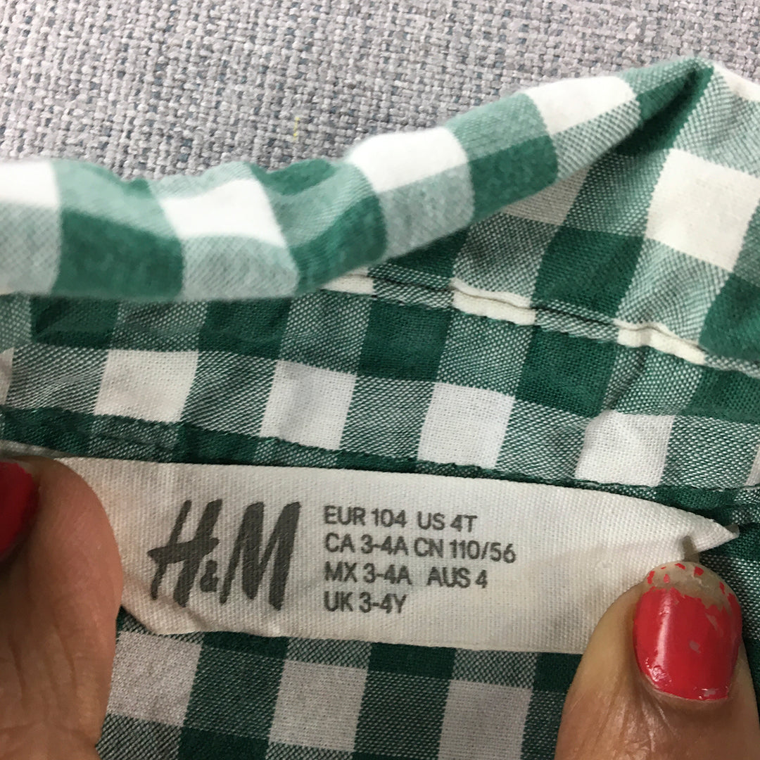 H&M Kids Boys Shirt Size 4 Toddler Green White Checkered Button-Up Top