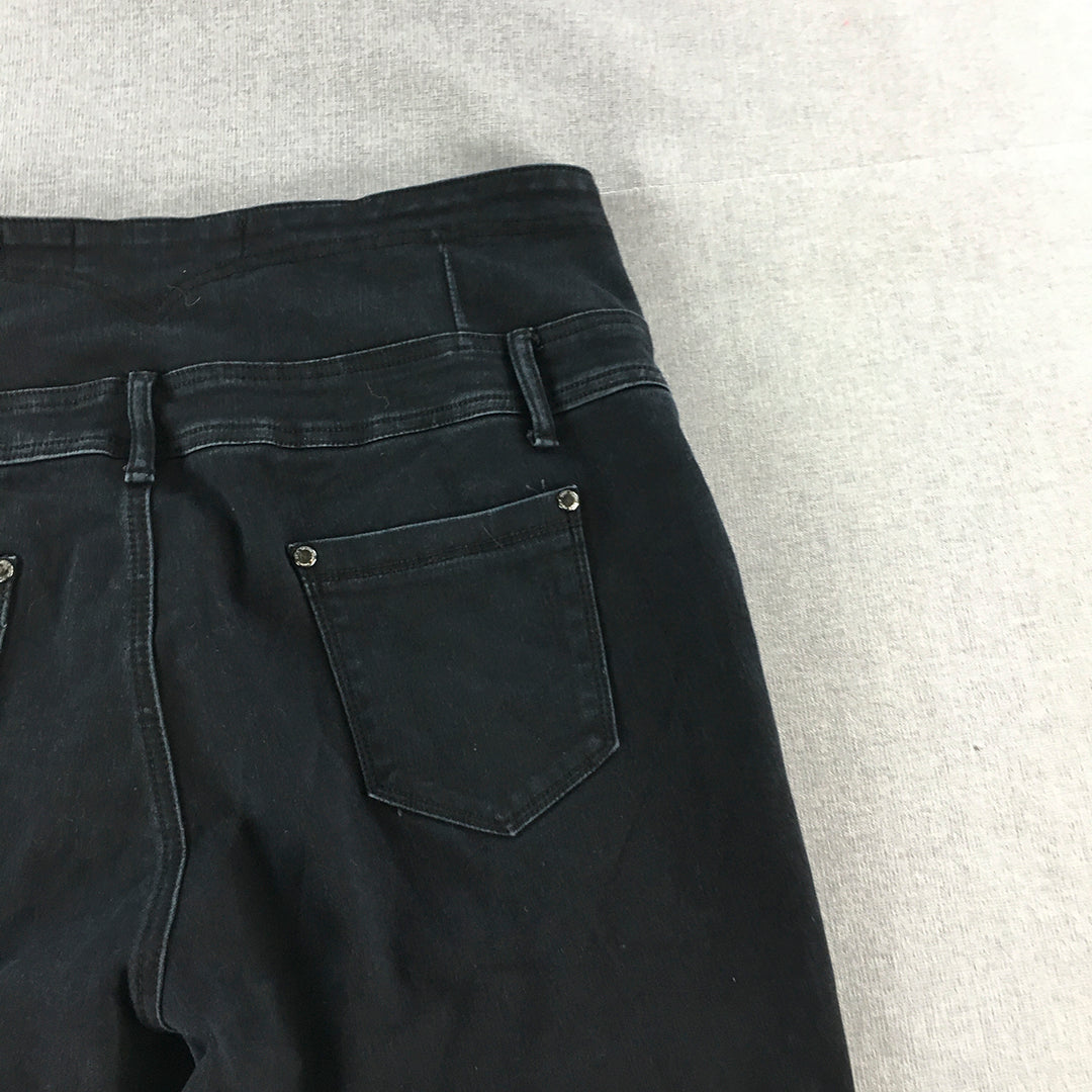 City Chic Womens Jeans Size 16 Black Skinny Stretch Denim Button Fly