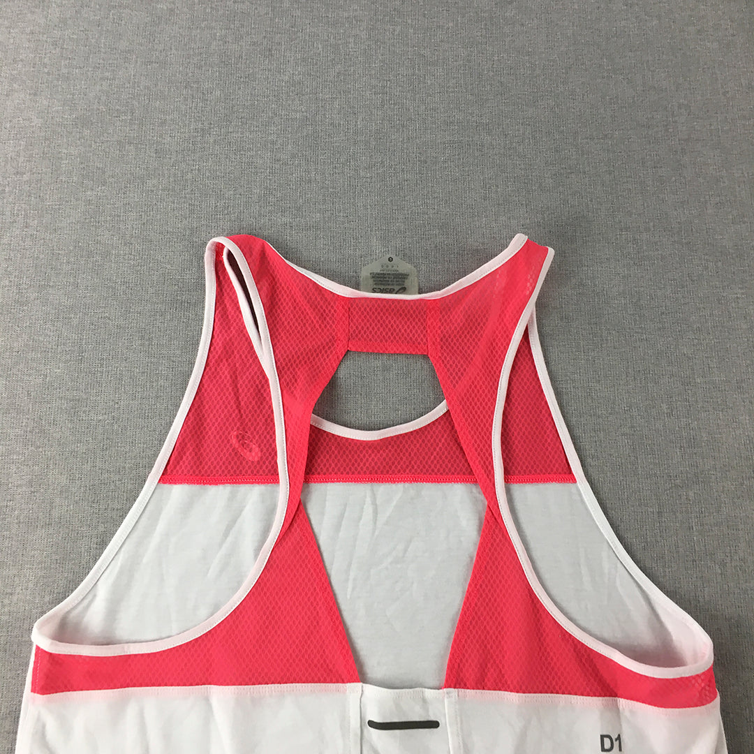 Asics Womens Tank Top Size L Pink White Sleeveless Singlet Shirt