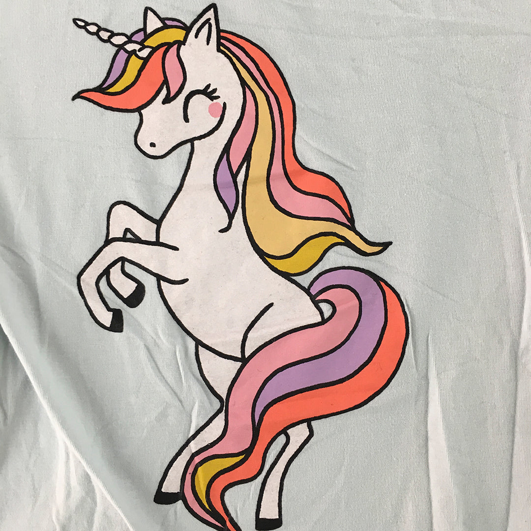 H&M Kids Girls Top Size 6 - 8 Years Blue Long Sleeve Unicorn Pony Shirt