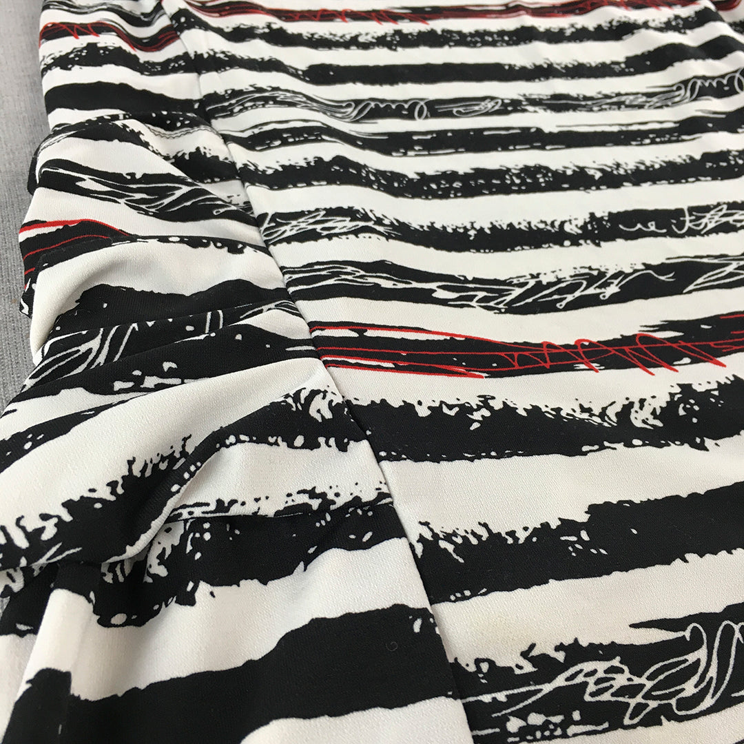 Teaberry Womens A-Line Dress Size 16 Black White Striped Midi Sleeveless