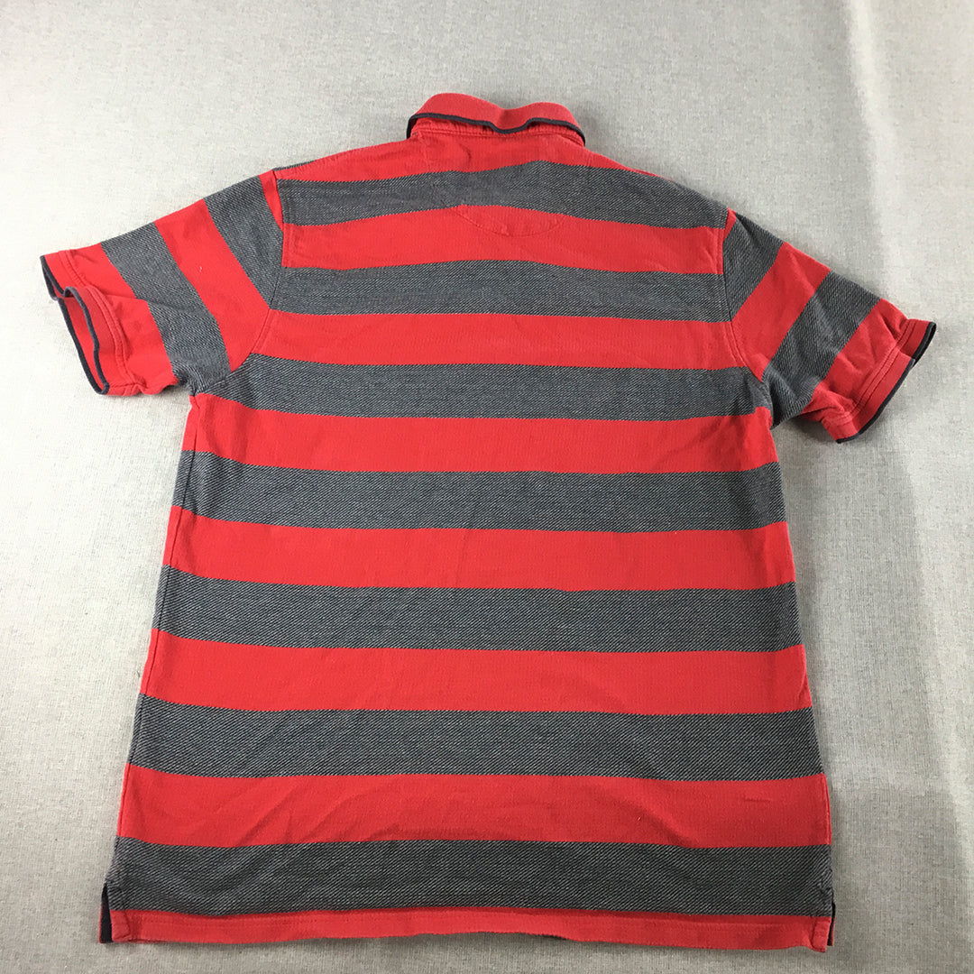 Blue Harbour Mens Polo Shirt Size XL Slim Fit Red Grey Striped Collared Rugby