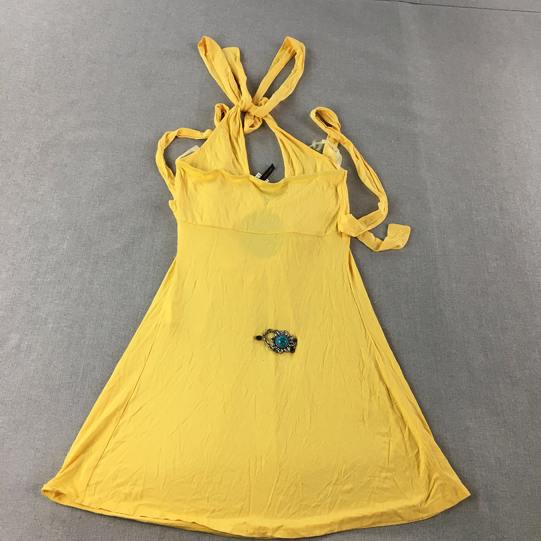 Love & Love Womens Mini Dress Size S Yellow Embellished Stretch Halter Neck