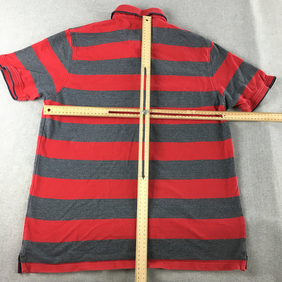 Blue Harbour Mens Polo Shirt Size XL Slim Fit Red Grey Striped Collared Rugby