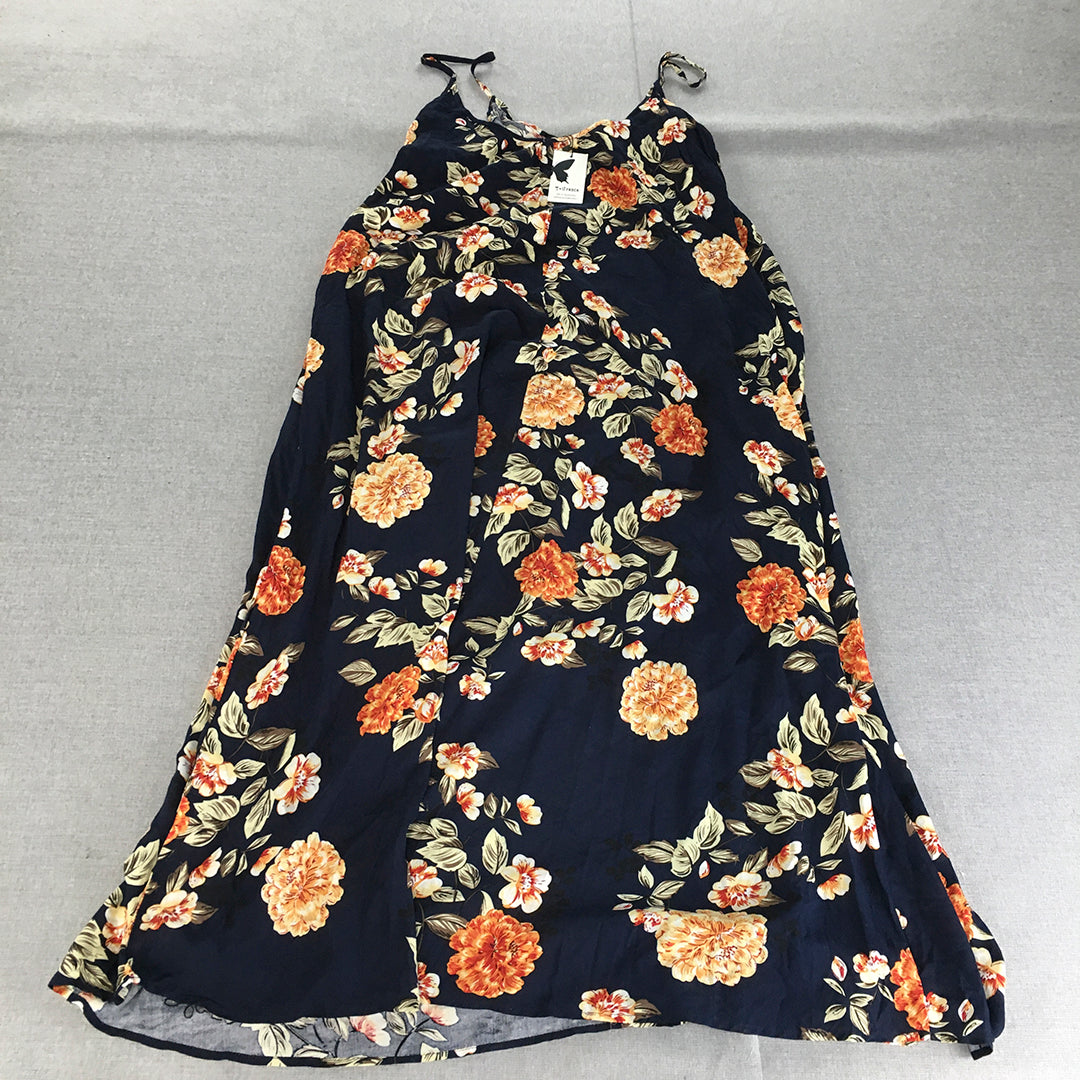 NEW St Frock Womens Sundress Size 12 Blue Floral Spaghetti Strap Knee Length