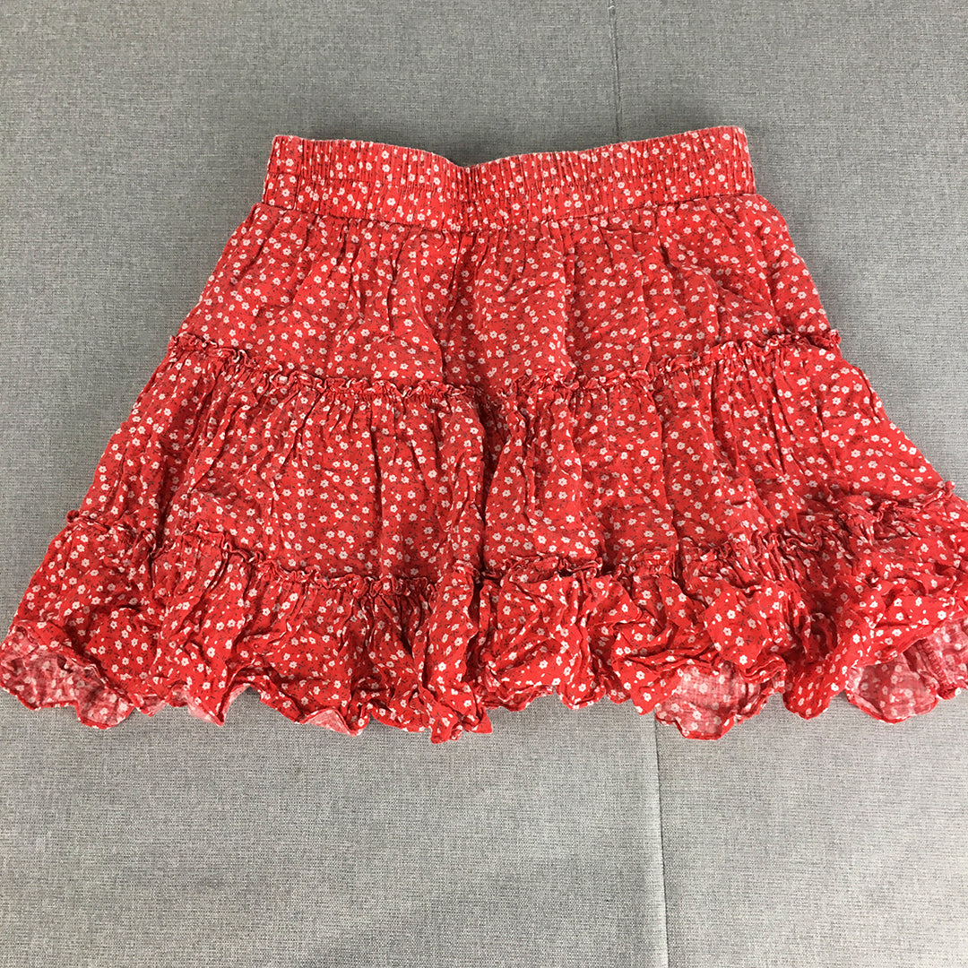 Mooloola Womens Mini Skirt Size 12 Red Tiered Elastic Waist Floral