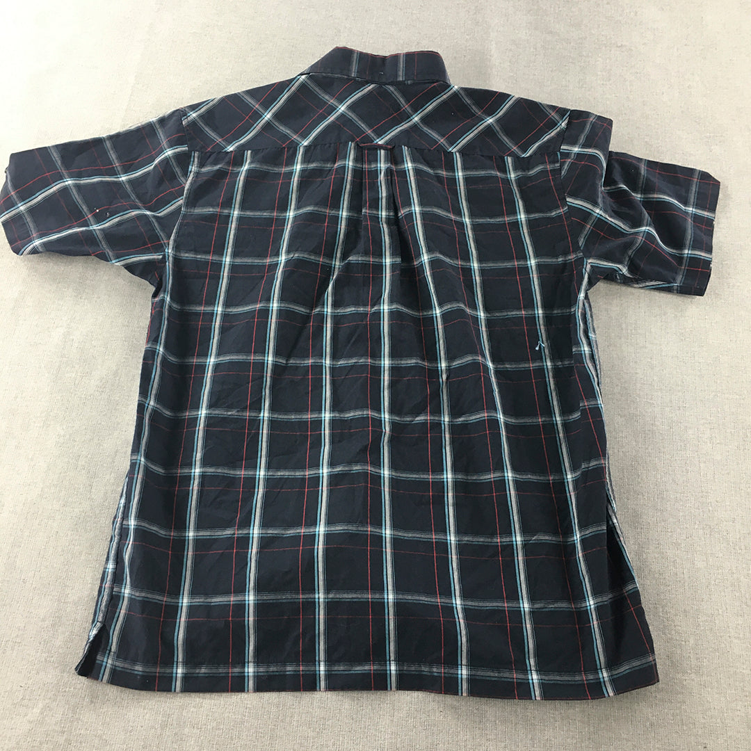 Ben Sherman Mens Shirt Size S Navy Blue Checkered Short Sleeve Button-Up