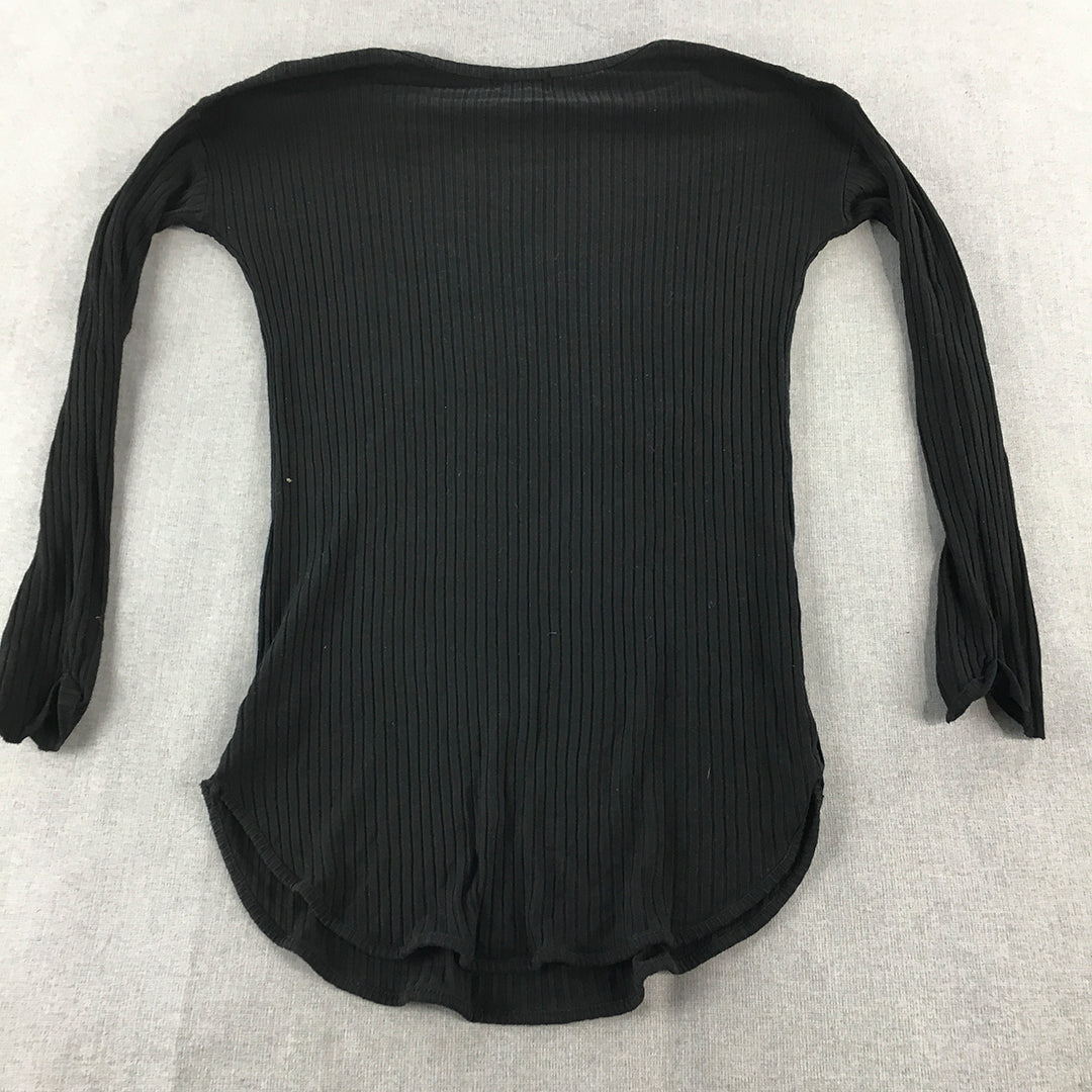 Showpo Womens Knit Top Size 8 Black Long Sleeve Shirt Blouse