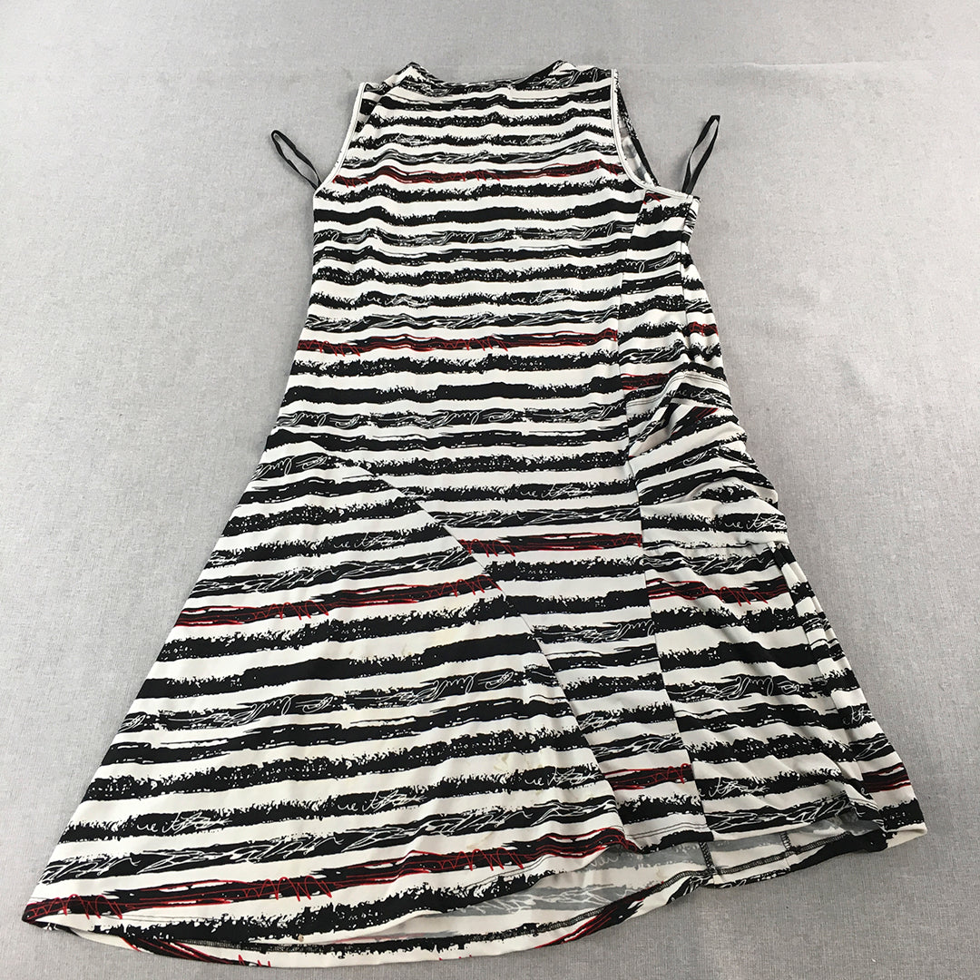 Teaberry Womens A-Line Dress Size 16 Black White Striped Midi Sleeveless