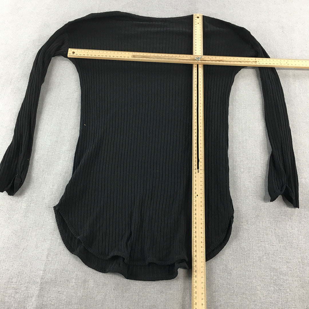 Showpo Womens Knit Top Size 8 Black Long Sleeve Shirt Blouse