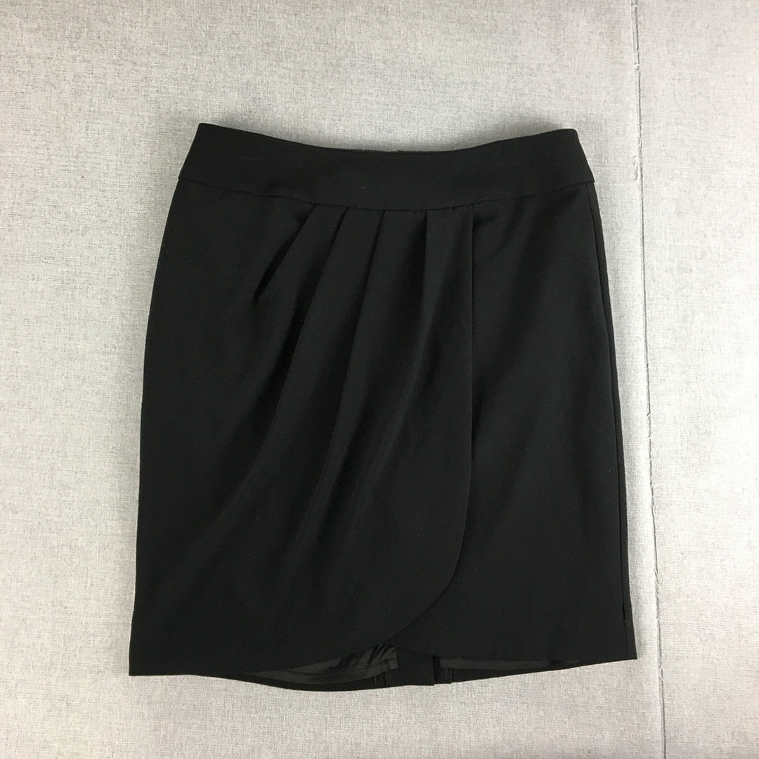 Portmans Womens Skirt Size 8 Black Straight Wrap Pleated