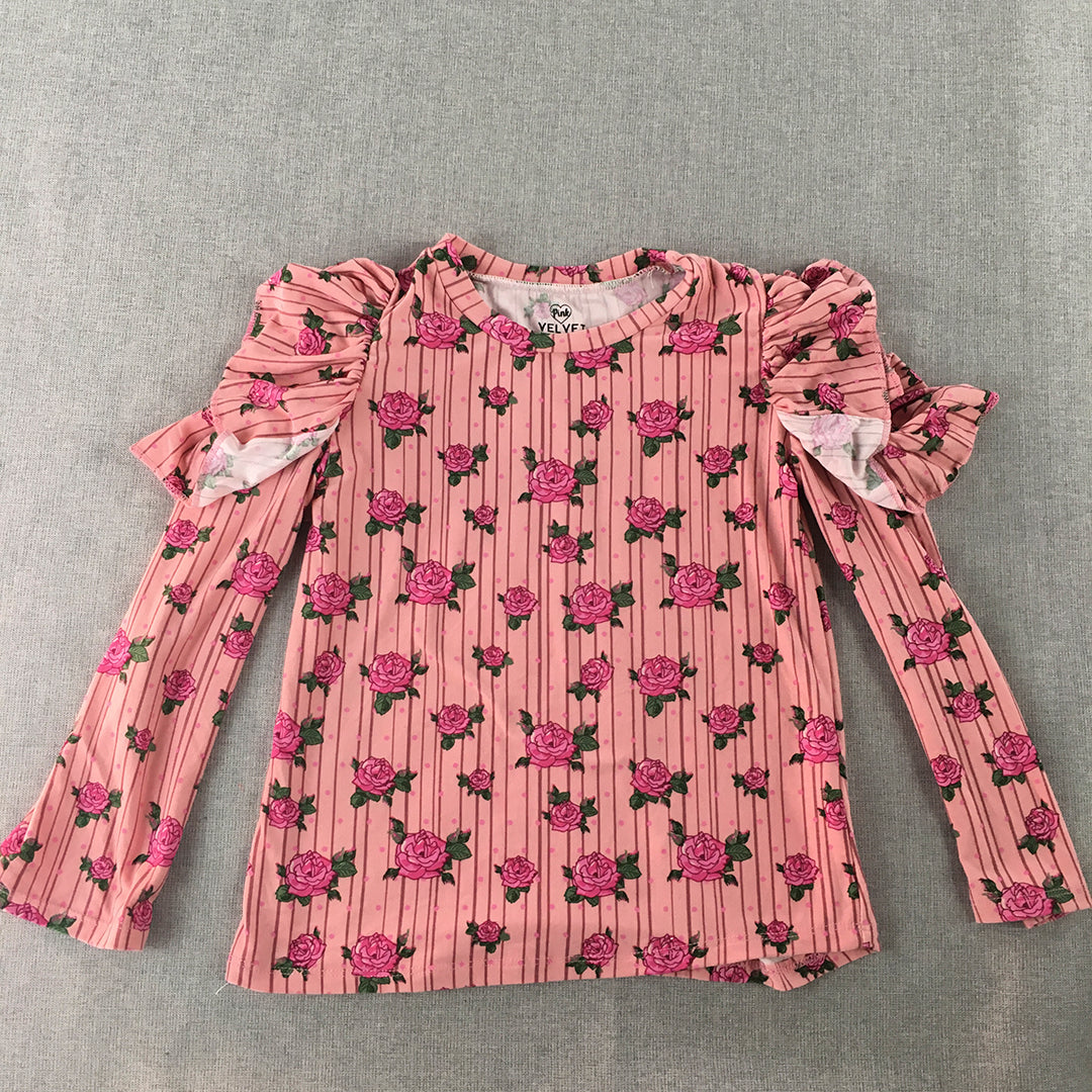 Pink Velvet Kids Girls Top Size 6 Pink Rose Floral Long Sleeve Shirt