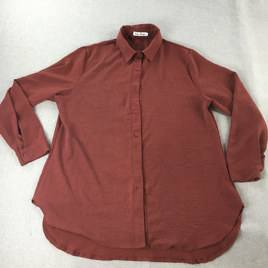 Indigo Designs Womens Shirt Size 14 Red Long Sleeve Button-Up Collared