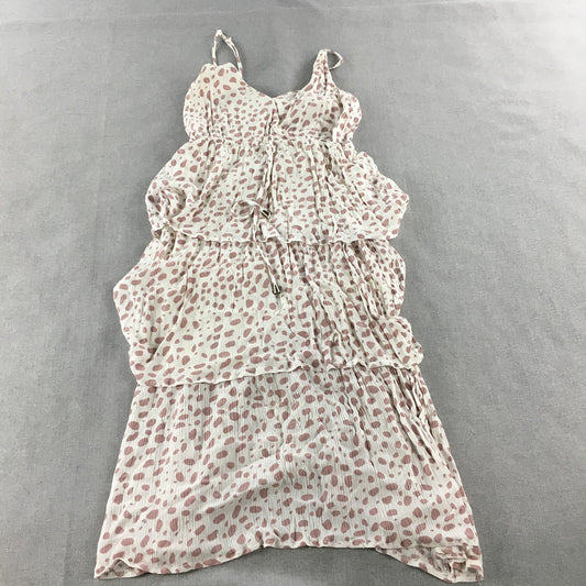 Grace & Co Womens Mini Dress Size 8 White Pink Dot Tiered Sleeveless A-Line