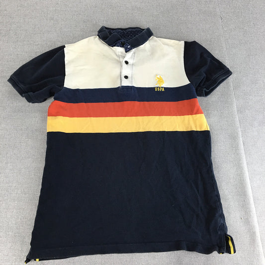 U.S. Polo Assn. Mens Shirt Size M Blue White Striped Collared Rugby Logo