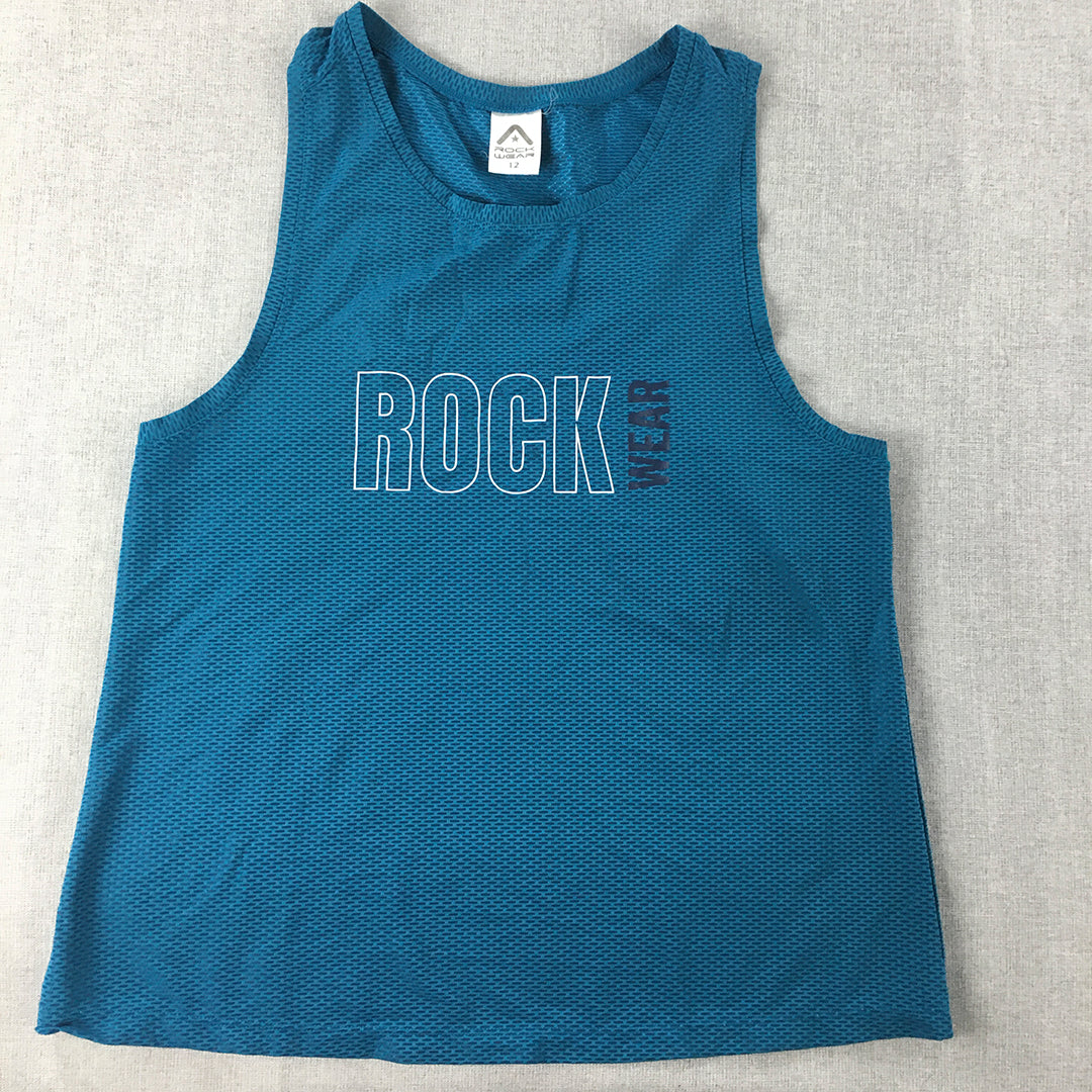 Rockwear Womens Tank Top Size 12 Blue Logo Sleeveless Shirt