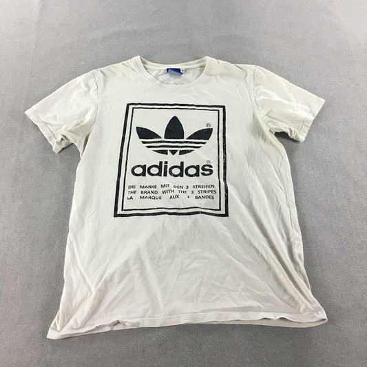 Adidas Womens T-Shirt Size L White Logo Short Sleeve Crew Neck Trefoil