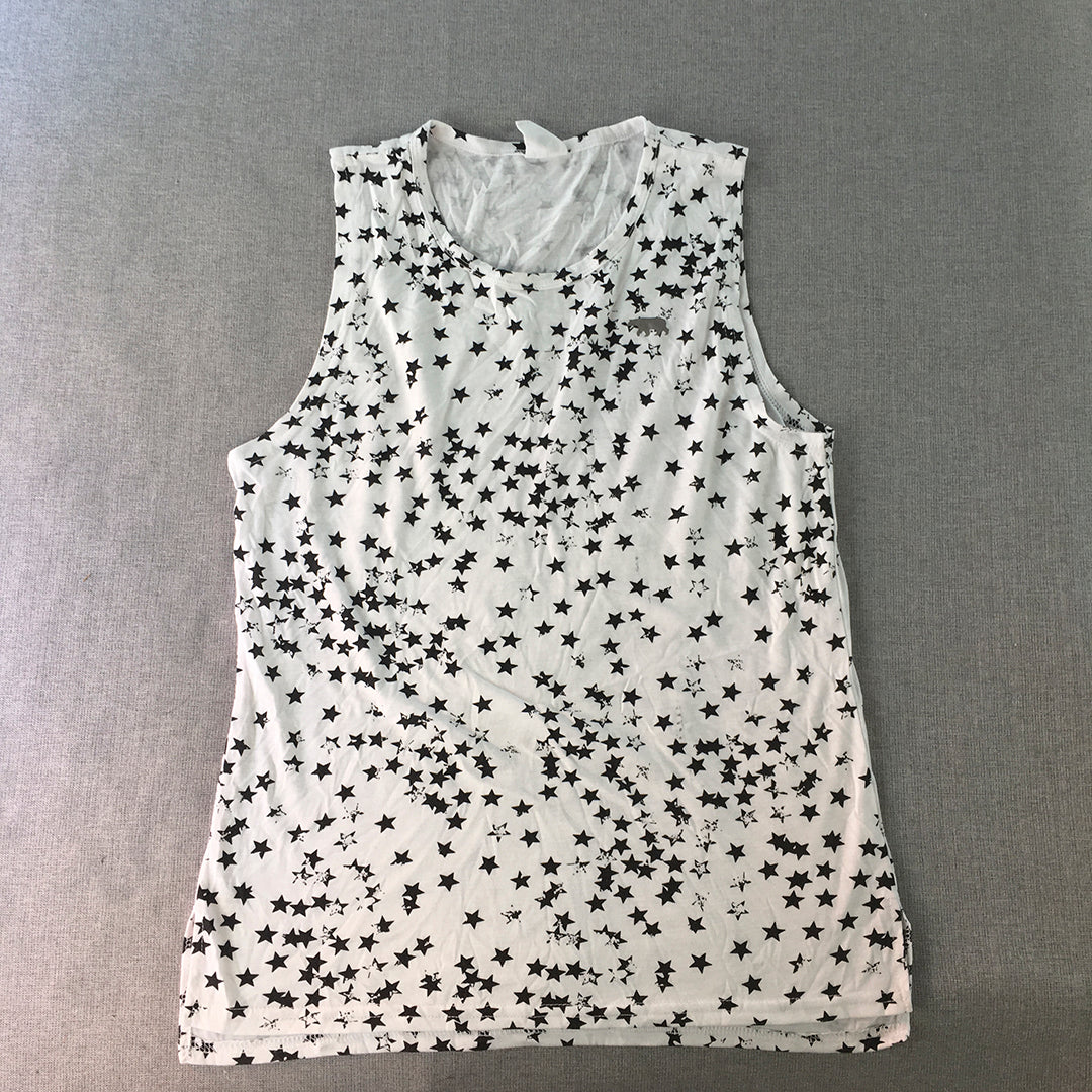 Running Bare Womens Tank Top Size 8 White Star Pattern Sleeveless Shirt