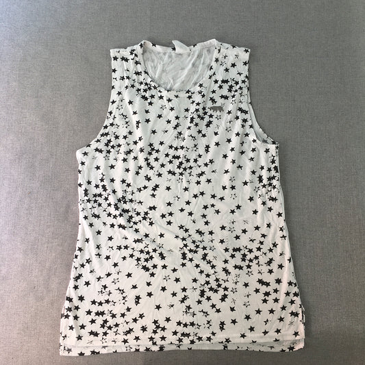 Running Bare Womens Tank Top Size 8 White Star Pattern Sleeveless Shirt