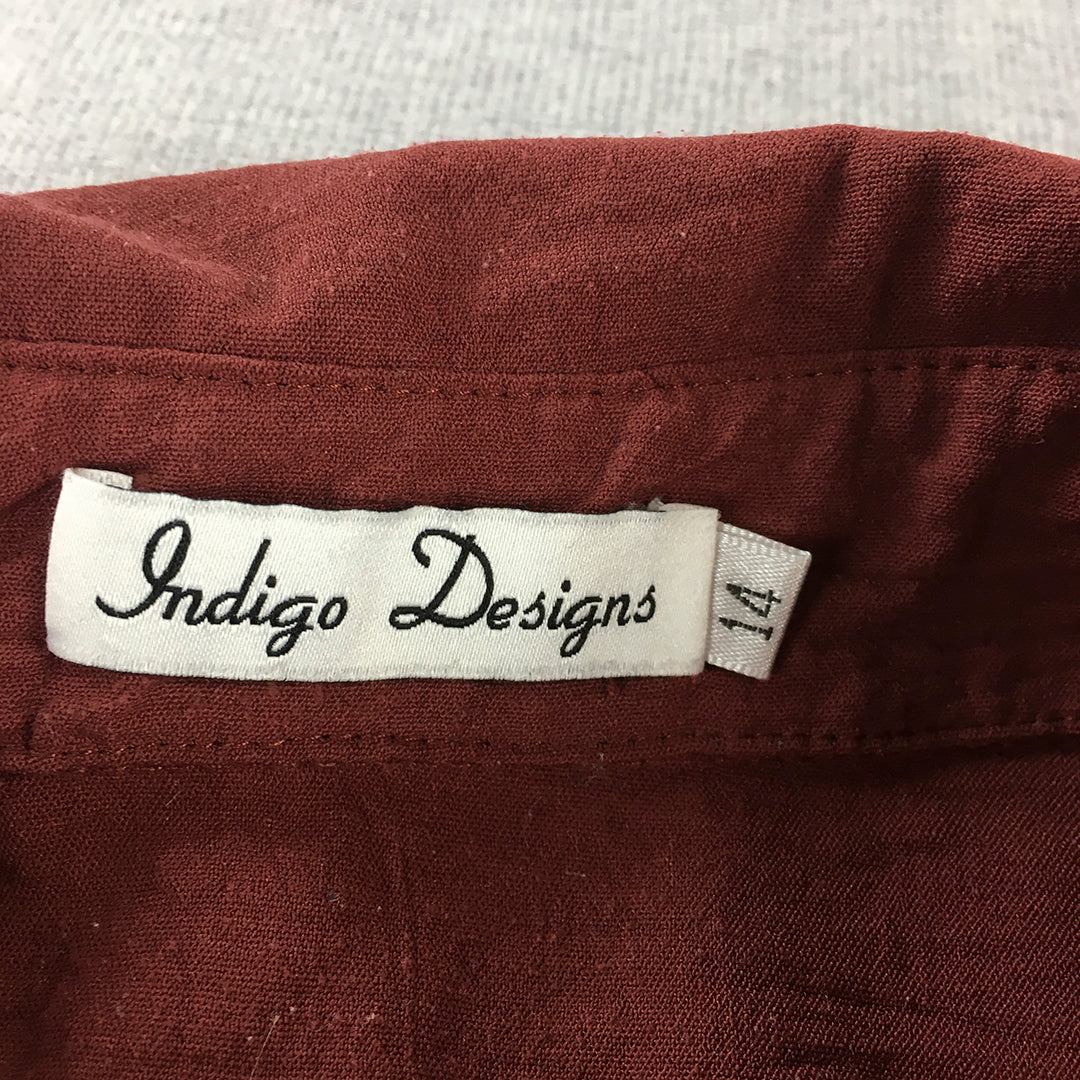 Indigo Designs Womens Shirt Size 14 Red Long Sleeve Button-Up Collared