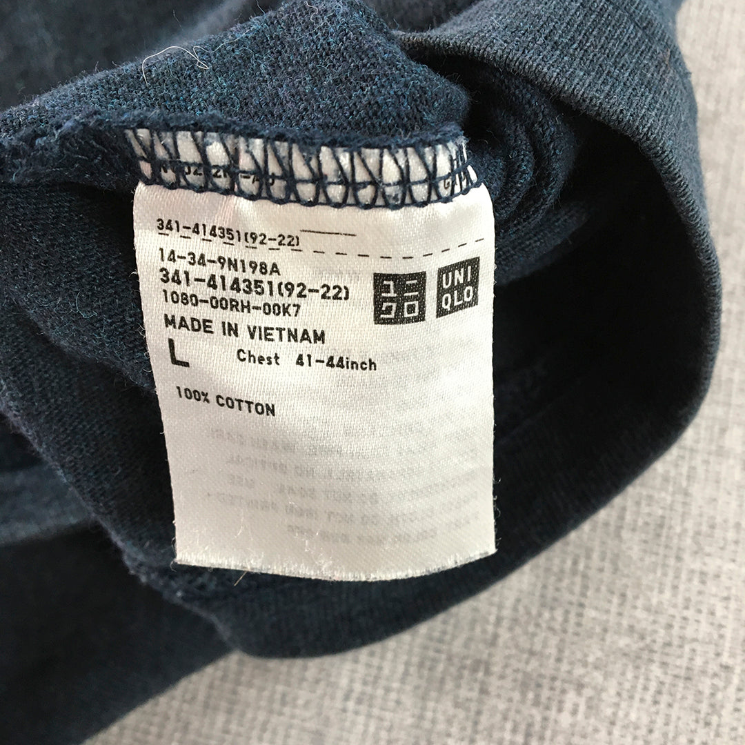 Uniqlo U Mens T-Shirt Size L Blue Crew Neck Short Sleeve Tee