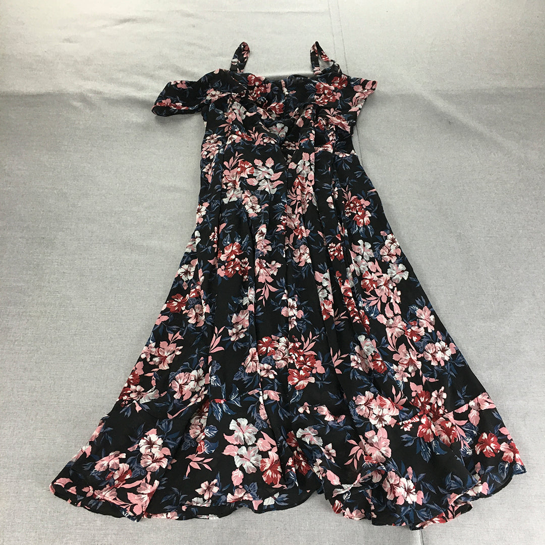 Autograph Womens Maxi Dress Size S Navy Blue Floral Full Length Short Sleeve