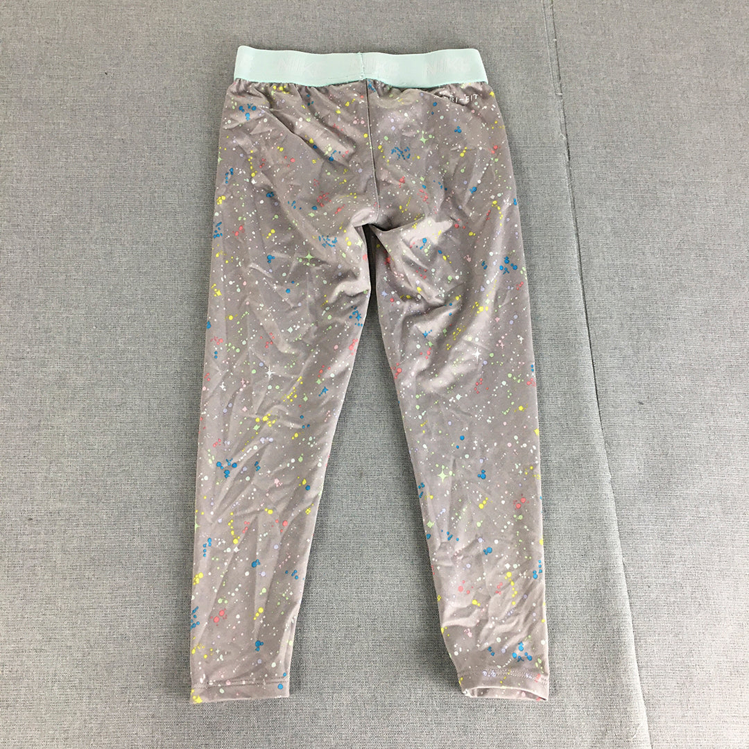 Nike Kids Girls Leggings Size 5 - 6 Years Pink Dot Logo Stretch Fabric Pants