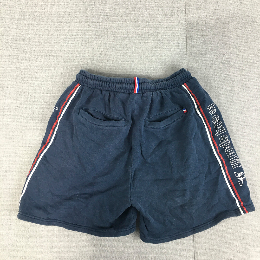 Le Coq Sportif Mens Shorts Size S Blue Drawstring Logo Elastic Waist