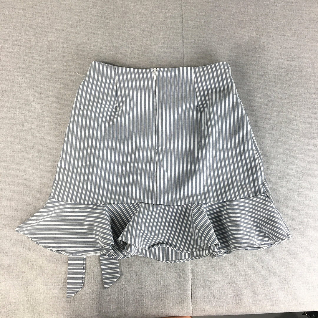 Ava Womens Mini Skirt Size 8 Blue Striped Wrap