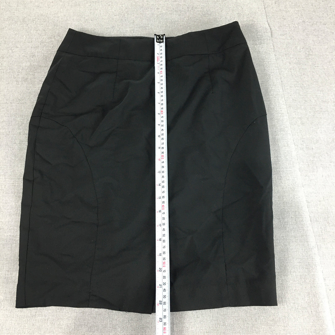 Oxford Womens Wool Pencil Skirt Size 12 Black Straight Midi