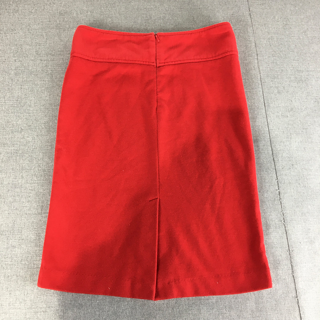 Valleygirl Womens Midi Skirt Size 8 Red Straight Pencil Stretch