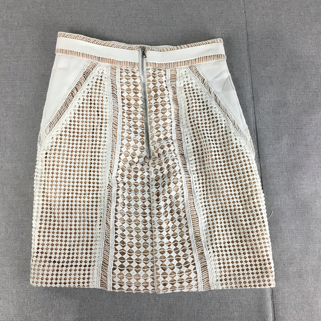 Bardot Womens Mini Skirt Size 6 AUS White Brown Straight Lace