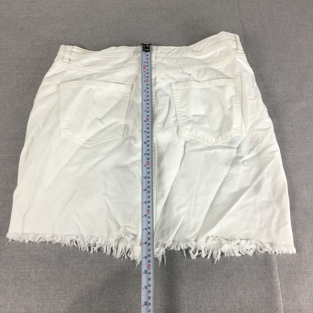 Boohoo Womens Denim Mini Skirt Size 16 White Ripped Raw Hem Pockets