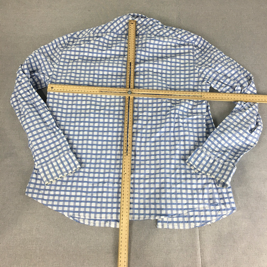 Marcs Mens Shirt Size XL Blue White Checkered Button-Up Long Sleeve